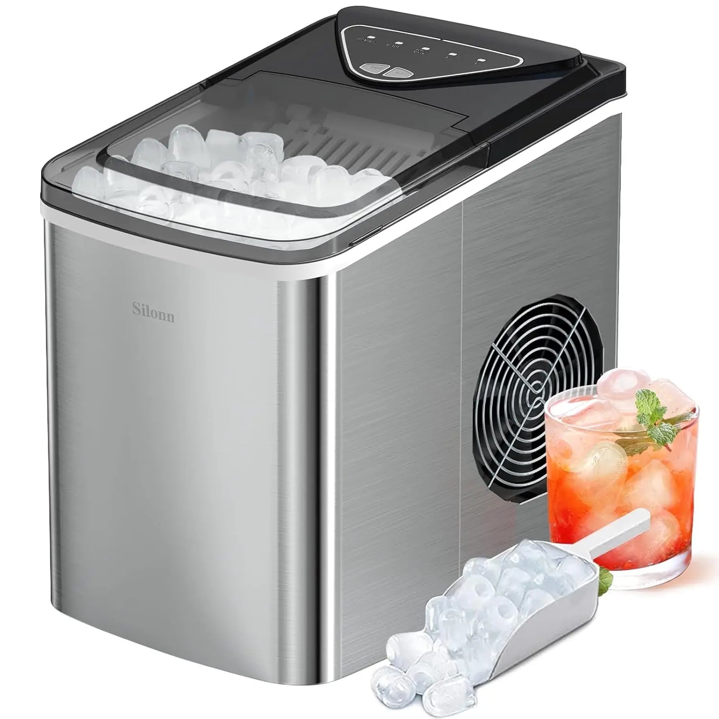 Ice Maker Countertop, Pebble Ice MakerOne-Click Operation with Self-Cleaning