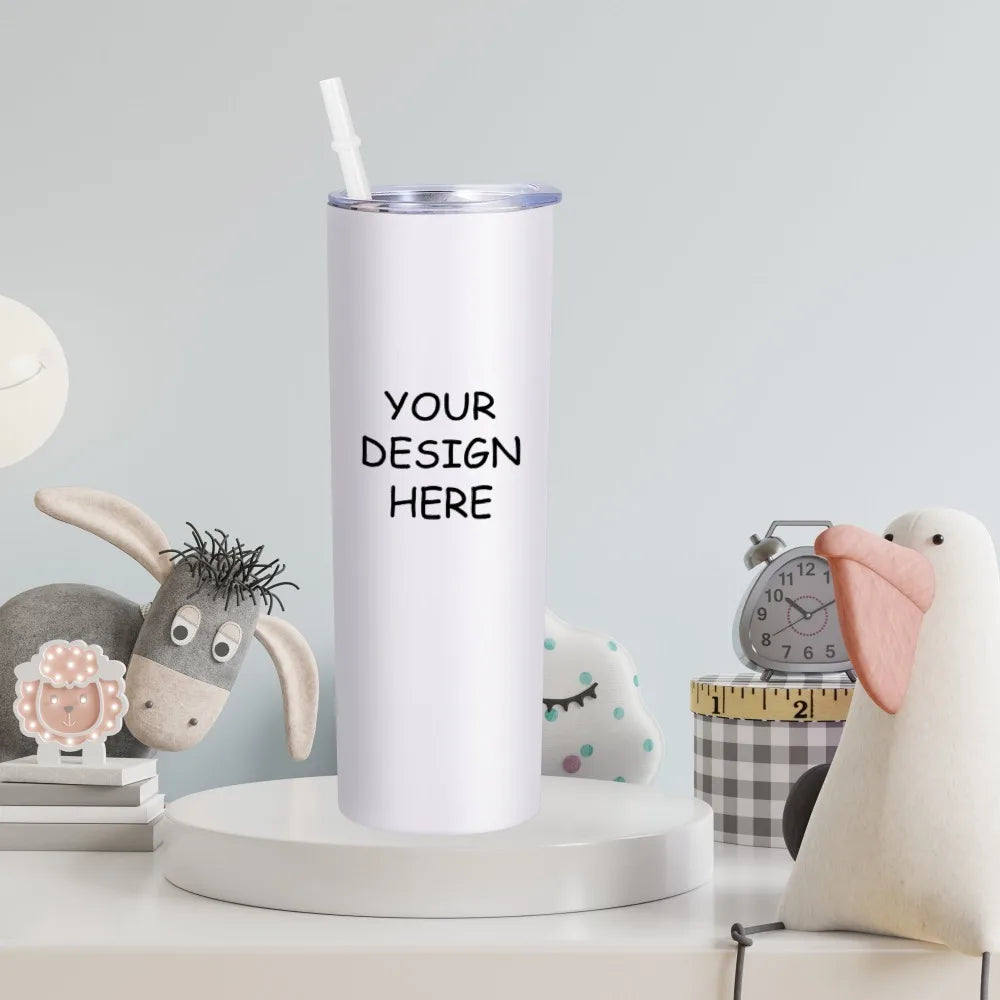 Custom Text Photo Tumbler with Lid and Straw