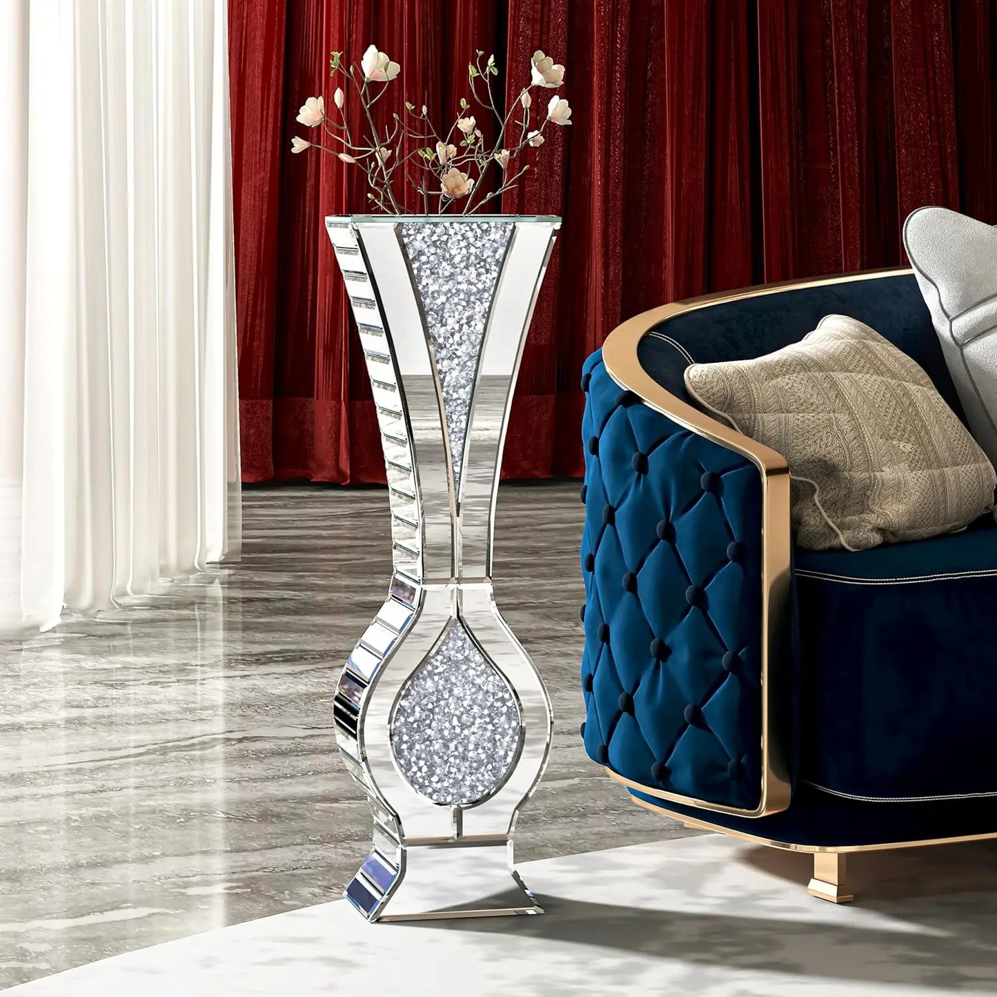 27" Tall Floor Crystal Vase Crushed Diamond