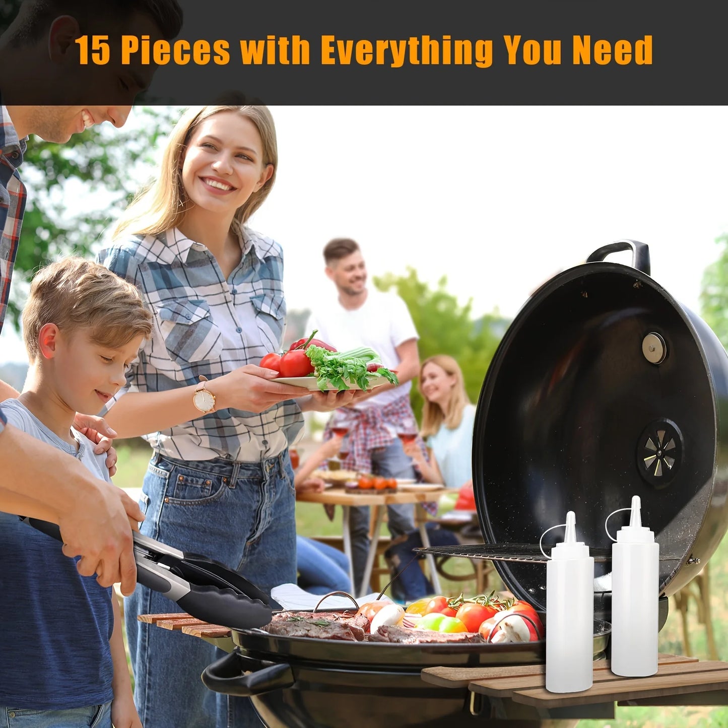 15-Piece Flat Top Grill Tool Set for Blackstone and Camping, Stainless Steel Accessory Set