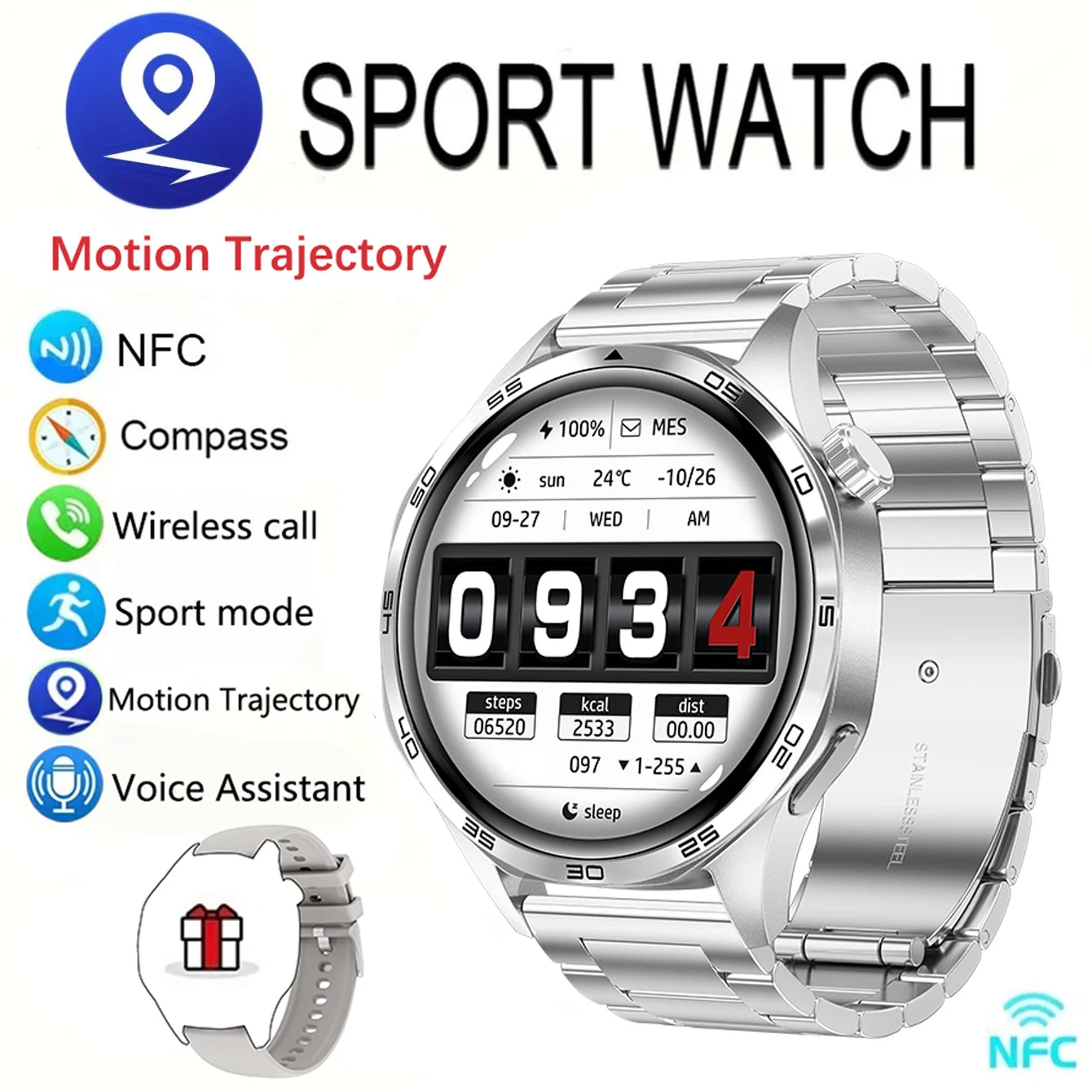 New Men's Smart 5.0 Bluetooth GPS Function, Heart Rate Health Monitoring
1.53-inch Smart Watch, Activity, Ste[, & Distance Tracker