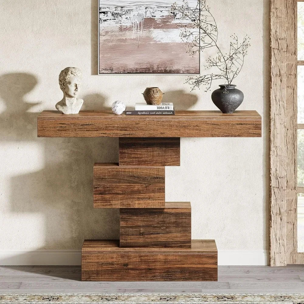 Console Table, 42.5-Inch Narrow Wood Sofa Table
Behind Couch with Geometric Base, Industrial Entryway Accent Table