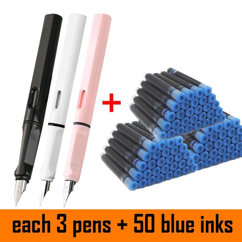 53Pcs Fountain Pen Replaceable Ink Set Black/Blue/Red ink 0.3 Writing Supplies