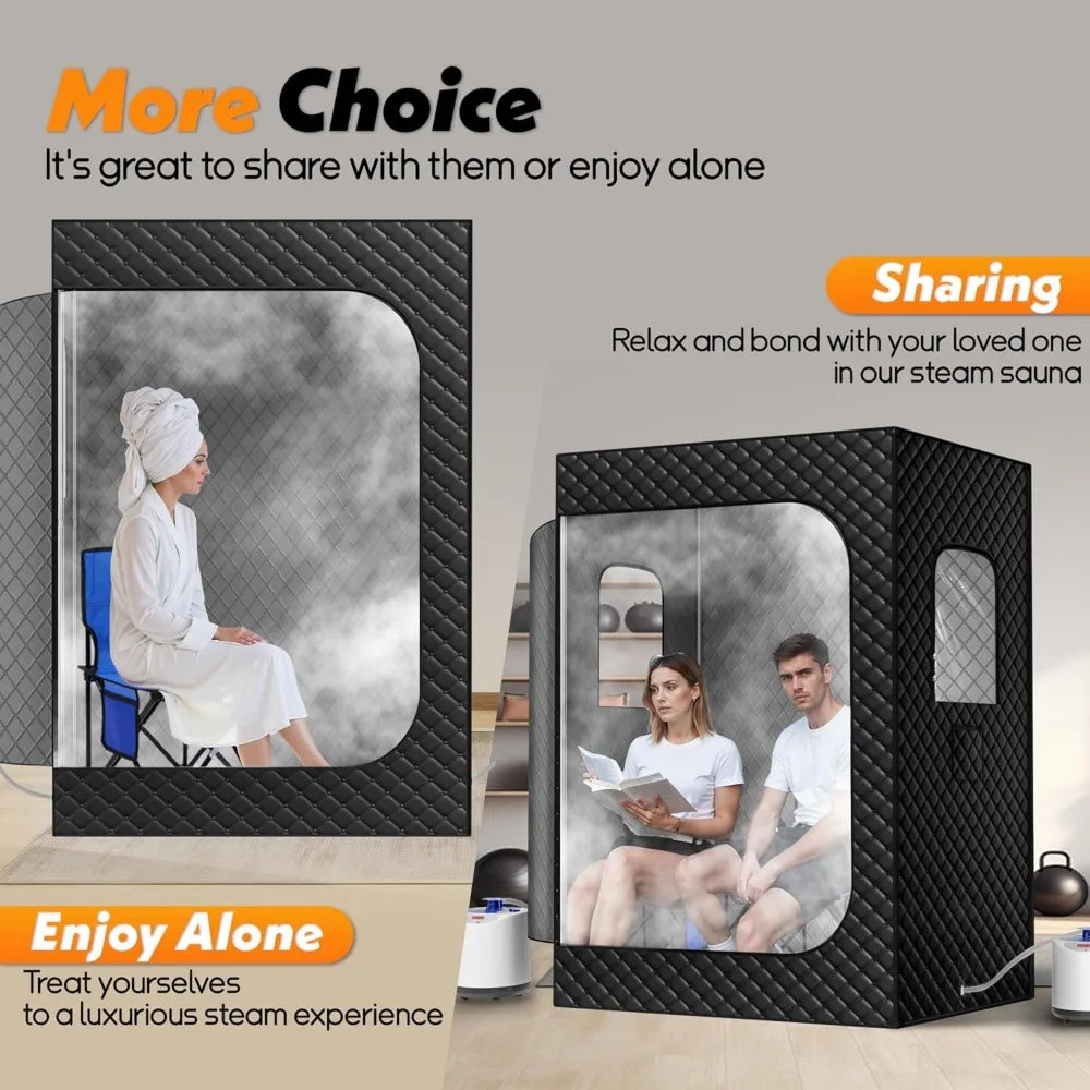 2 Person Portable Steam Sauna for Home
2 Foldable Chair & Remote Control (Black)