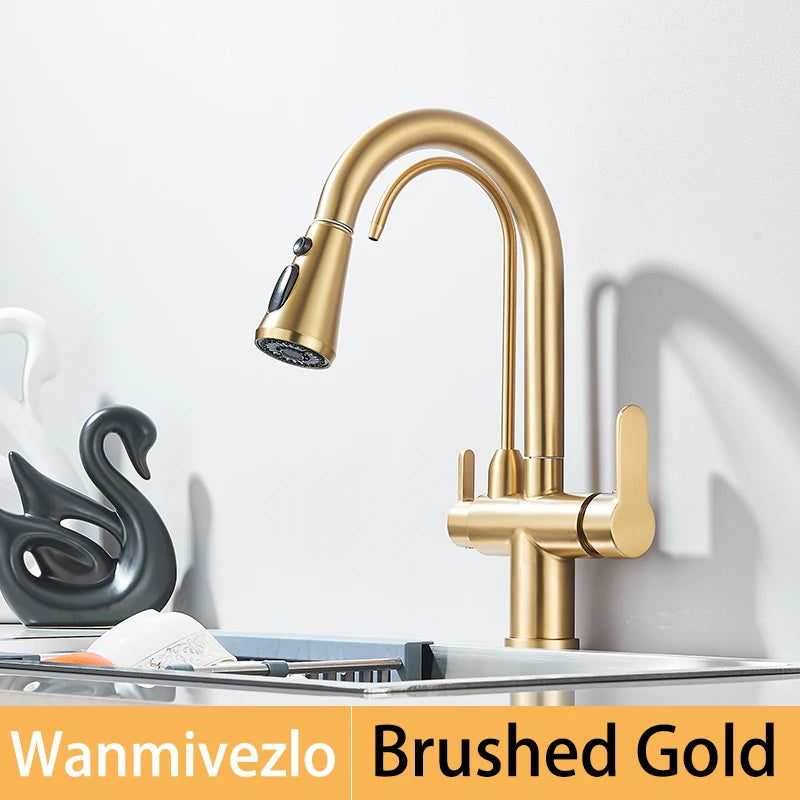 Purify Water Kitchen Faucet Deck Mounted Dual Handle Faucet
Purification Kitchen Sink Faucet 2 Swivel Spout Water Mixer Tap