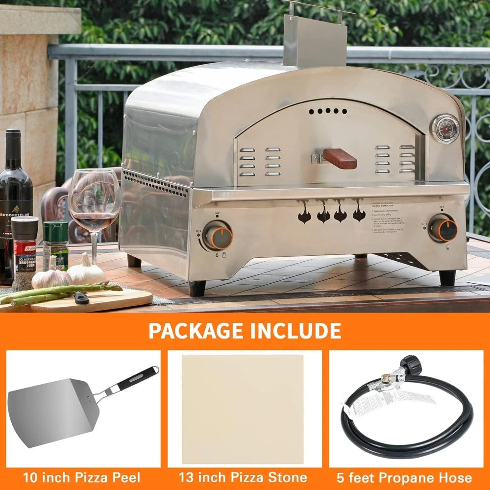 Gas Pizza Oven, Portable Propane Pizza Oven with 13 inch Pizza Stone, Stainless Steel Maker