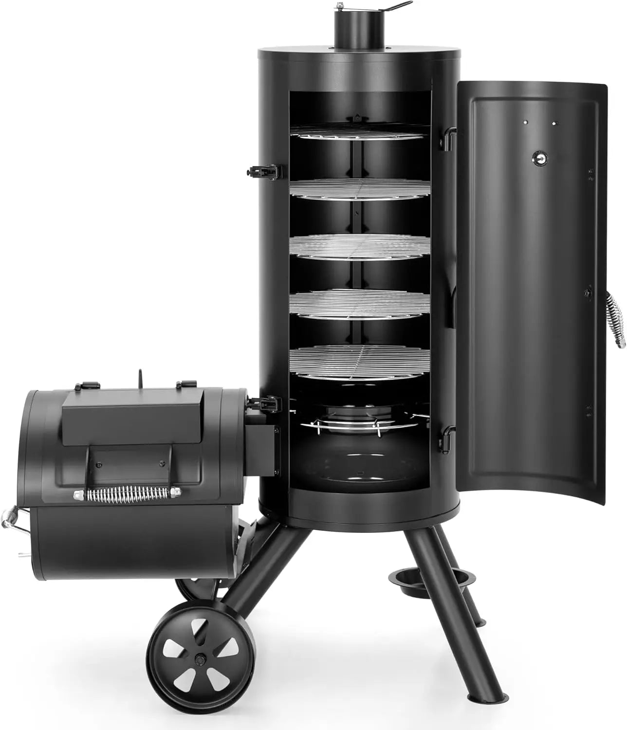 Charcoal Vertical Smoker Grill and Offset Smoker Grill Combo with 5 Removable Grates