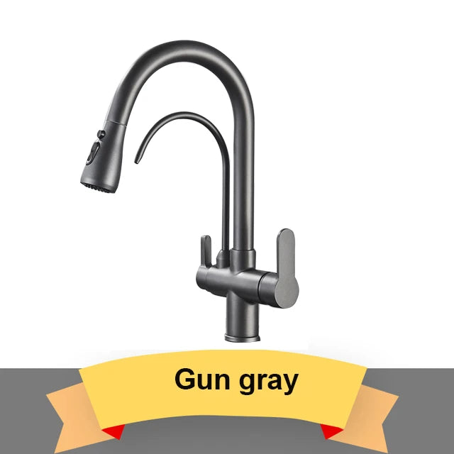 Purify Water Kitchen Faucet Deck Mounted Dual Handle Faucet
Purification Kitchen Sink Faucet 2 Swivel Spout Water Mixer Tap