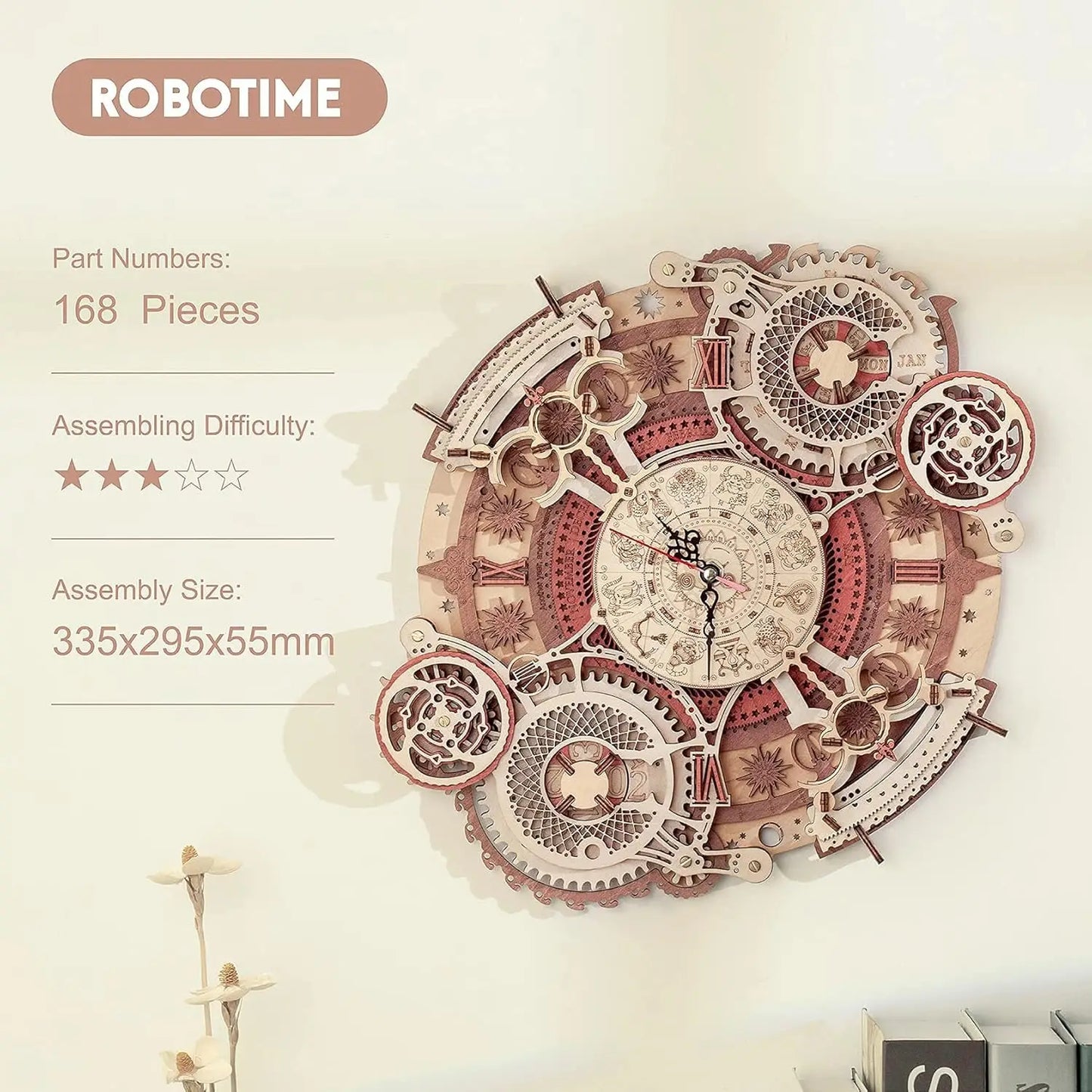 Wall Clock 3D Wooden Puzzle Wooden Set Mechanical Building Kits