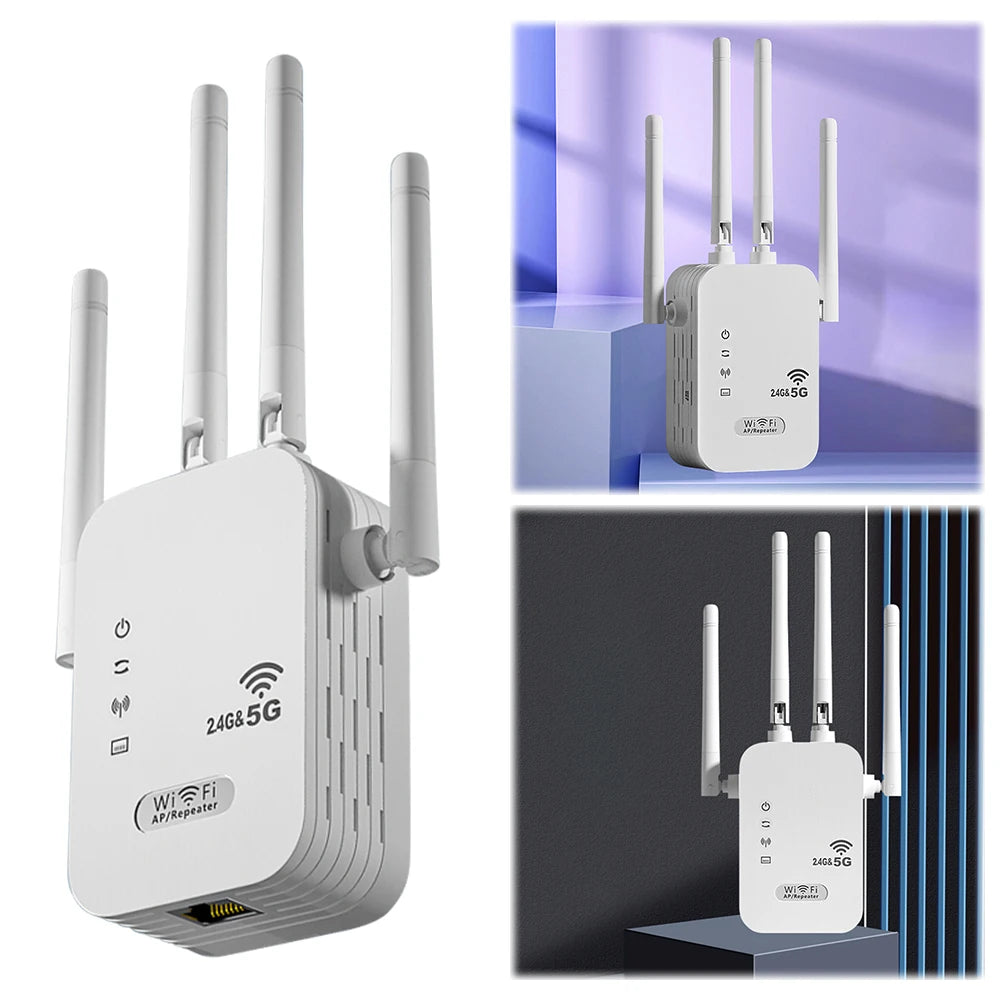 1200Mbps Wireless WiFi Repeater with WAN/LAN Port Dual-Band 2.4GHz/5GHz
WiFi Extender 4 Antennas Wi-Fi Signal Booster