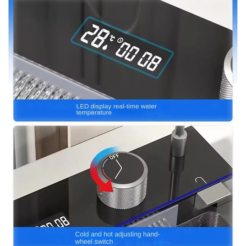 Stainless Steel Waterfall Kitchen Sink
Large Single Slot Integrated Digital Display Faucet Set Soap Dispenser Cup Washer