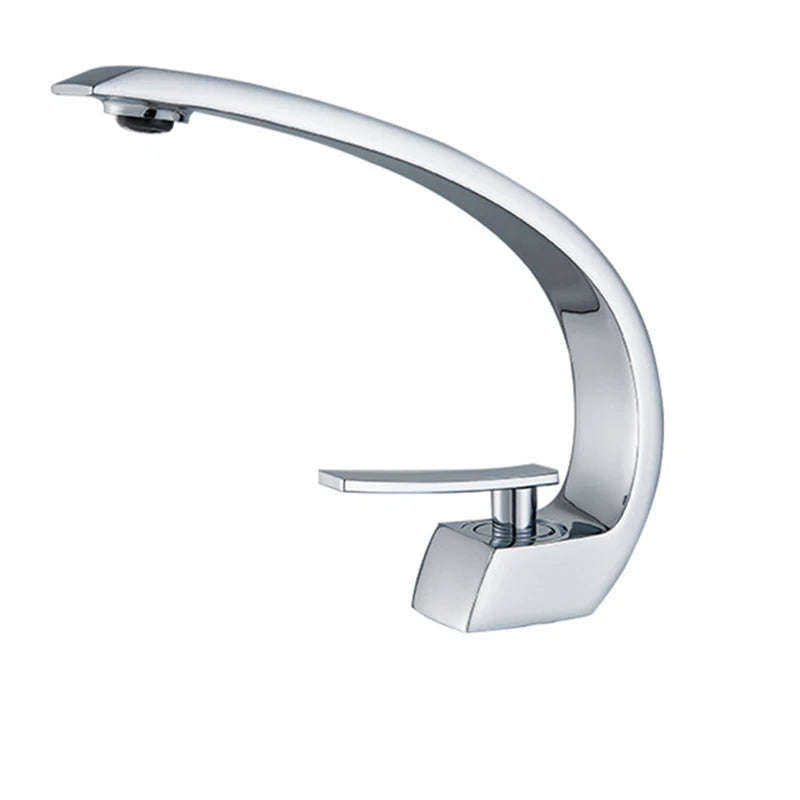 Brass Bathroom Faucet Basin Sink Faucet Single Handle Cold and Hot Mixer T
aps Beautiful Curve Design Deck installation