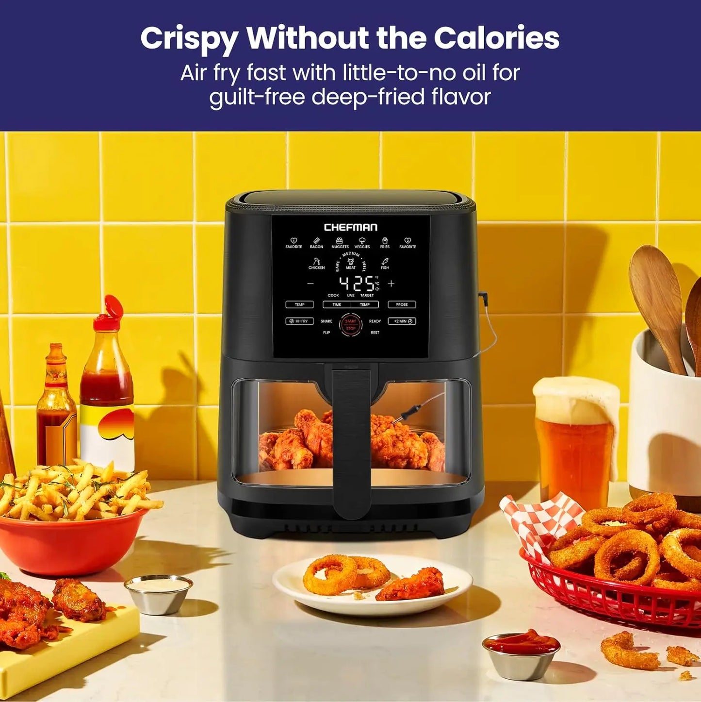 5-Quart Digital Air Fryer, 8 Customizable Cooking Presets, Large Easy-View Window,