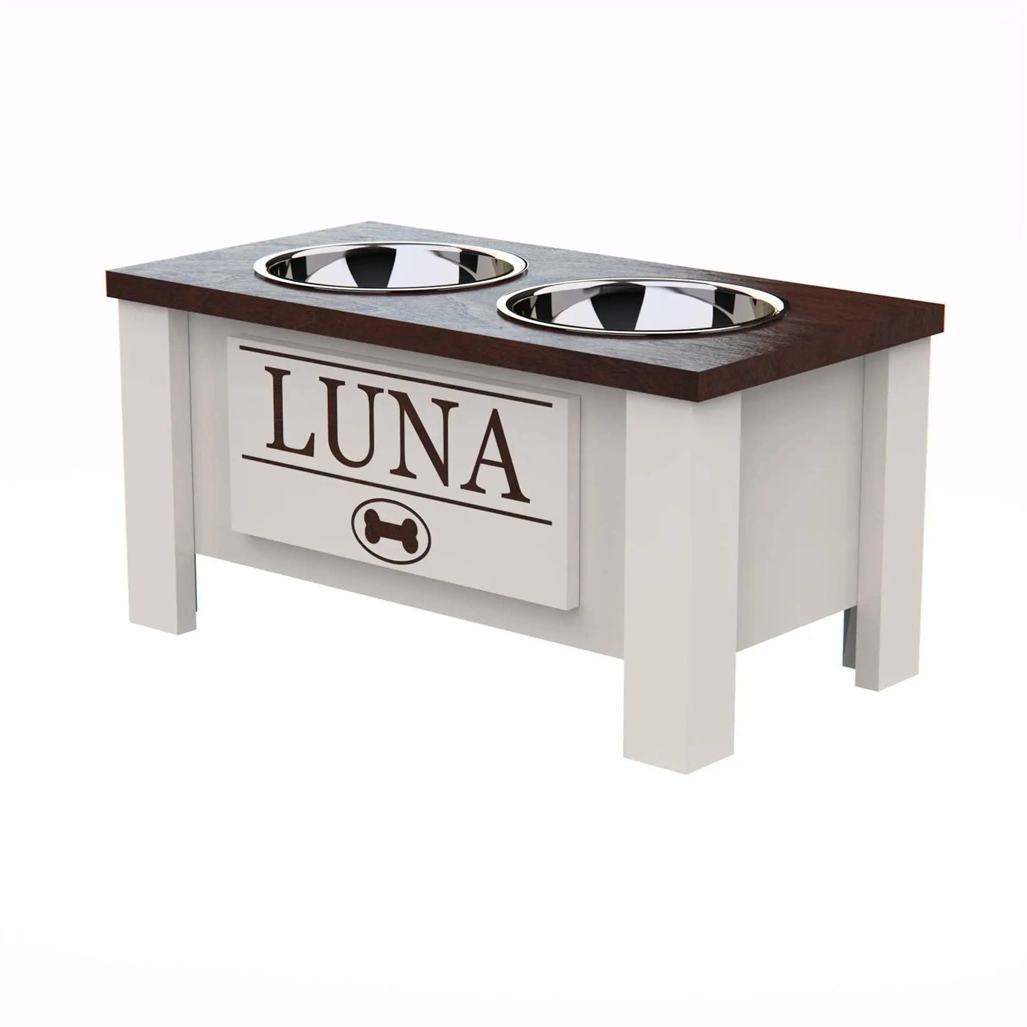 Raised Dog Bowl Stand with Internal Storage Elevated Dog Bowls
with Double Stainless Steel Dish Separate Design