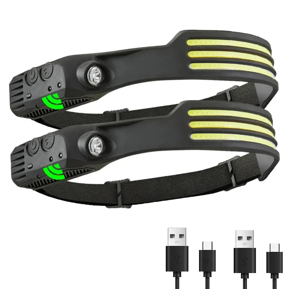 Powerful COB Induction Headlamp 5 Lighting Modes Head Flashlight Built-in Battery USB Charging Outdoor Camping Fishing Headlight