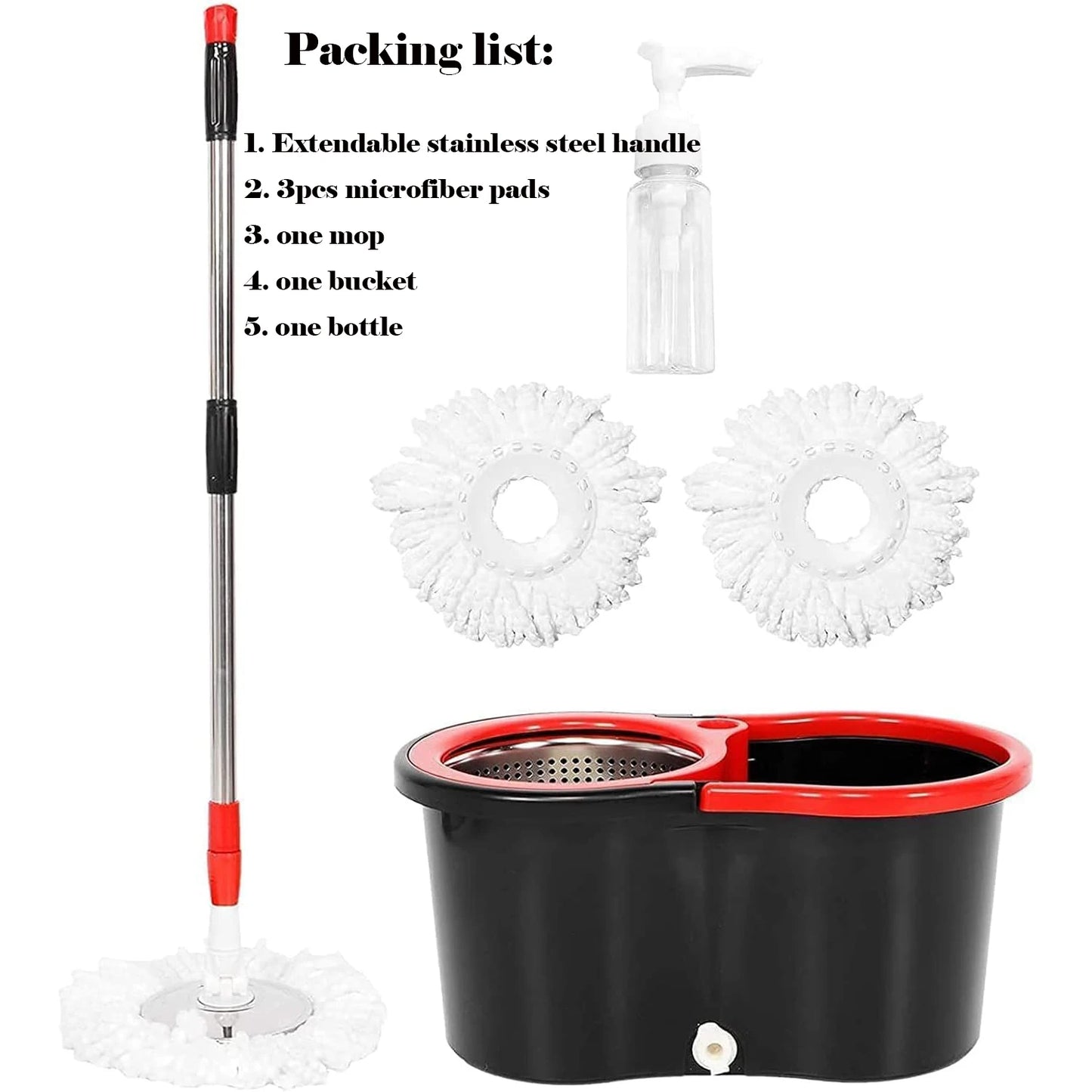 360° Spin Mop Bucket Sets with Wring System
3 Microfiber Heads, Stainless Steel Basket 61" Extended Handle Floor Cleaning