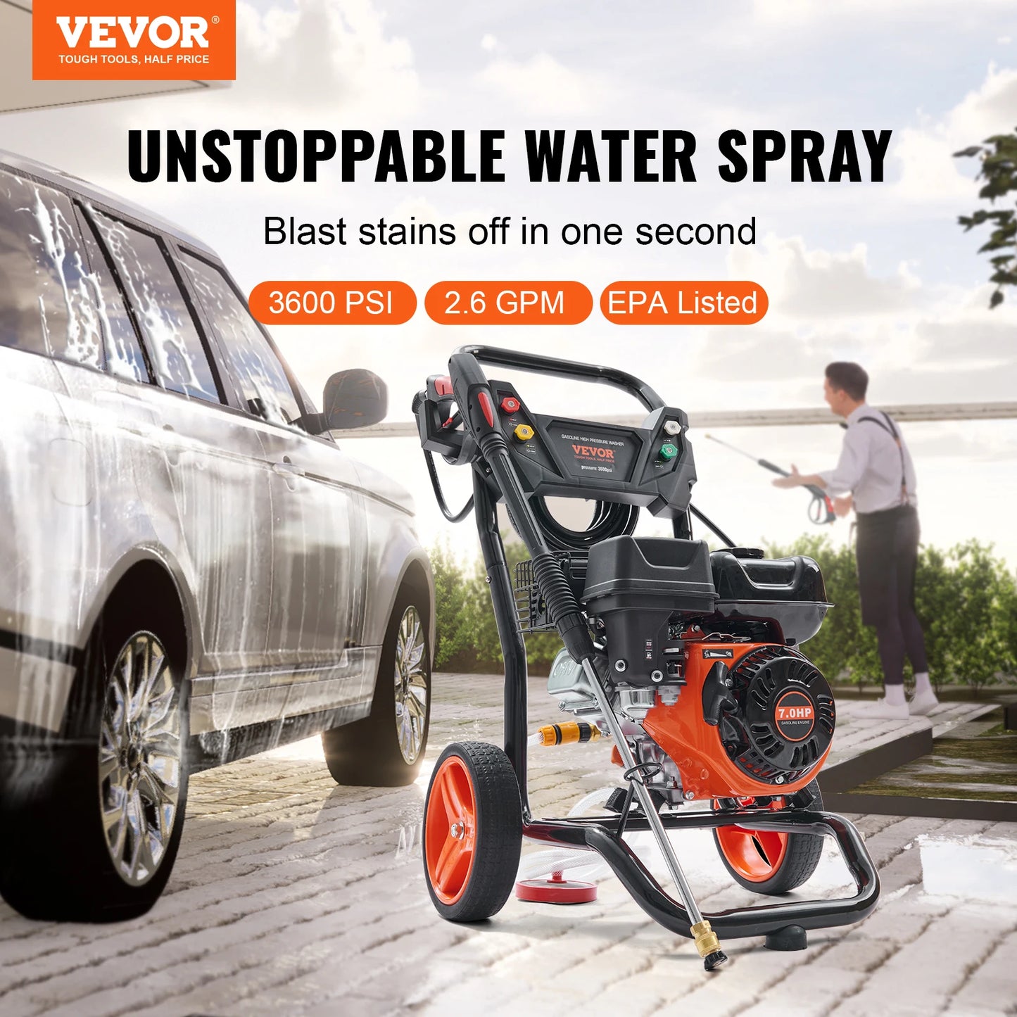 Gas Pressure Washer 3600 PSI 2.6 GPM with Copper Pump Spray Gun
and Extension Wand 5 Nozzles