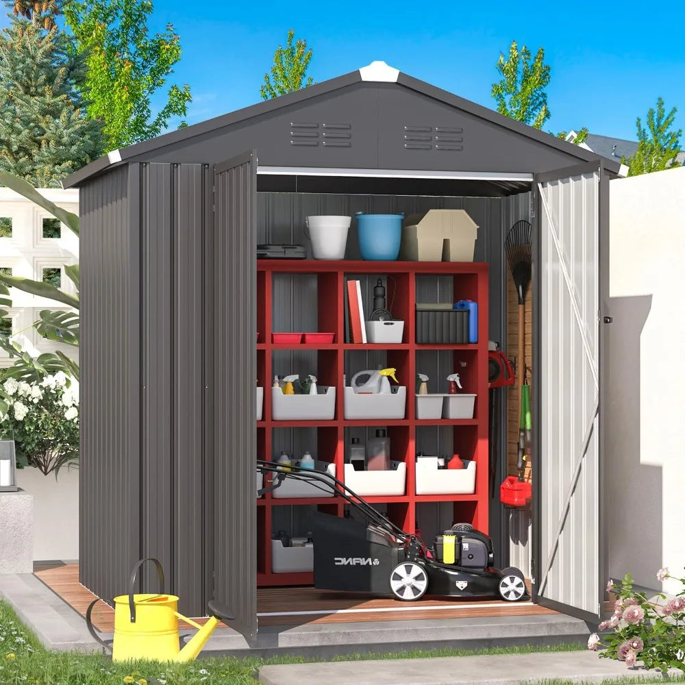 6' X 4' Storage Shed, Dark Grey Metal Shed,
Utility and Tool Garden Shed with Lockable Doors