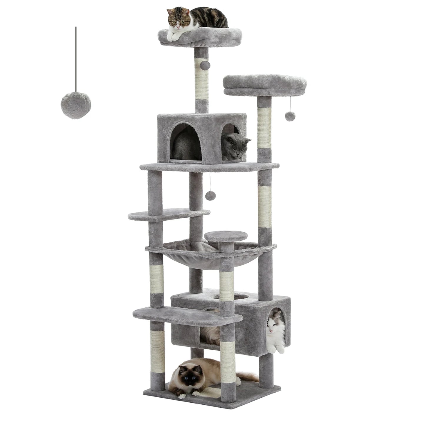 184cm Large Cat Tree and Tower for Indoor Cats With Sisal-Covered
Scratching Posts Spacious Hammock Padded Perches and Condos