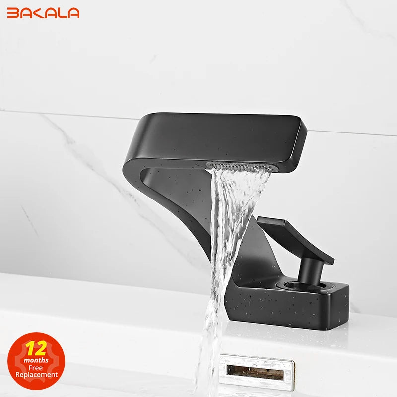 Bathroom Deck Mounted Basin Faucet Black Sink Tap Single Hole Water Tap Hot and Cold