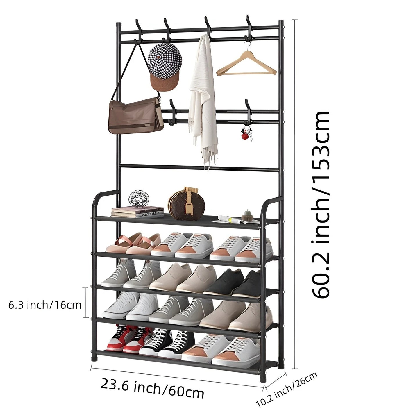 Shoe Rack Coat Rack Strand Simple Metal Storage Rack with Hooks