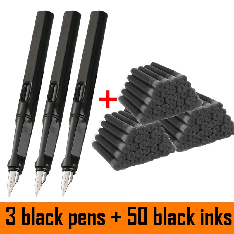 53Pcs Fountain Pen Replaceable Ink Set Black/Blue/Red ink 0.3 Writing Supplies