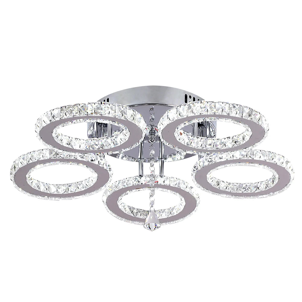 5 Fixture Flush Mount Rings, Dimmable, Crystal Chandalier