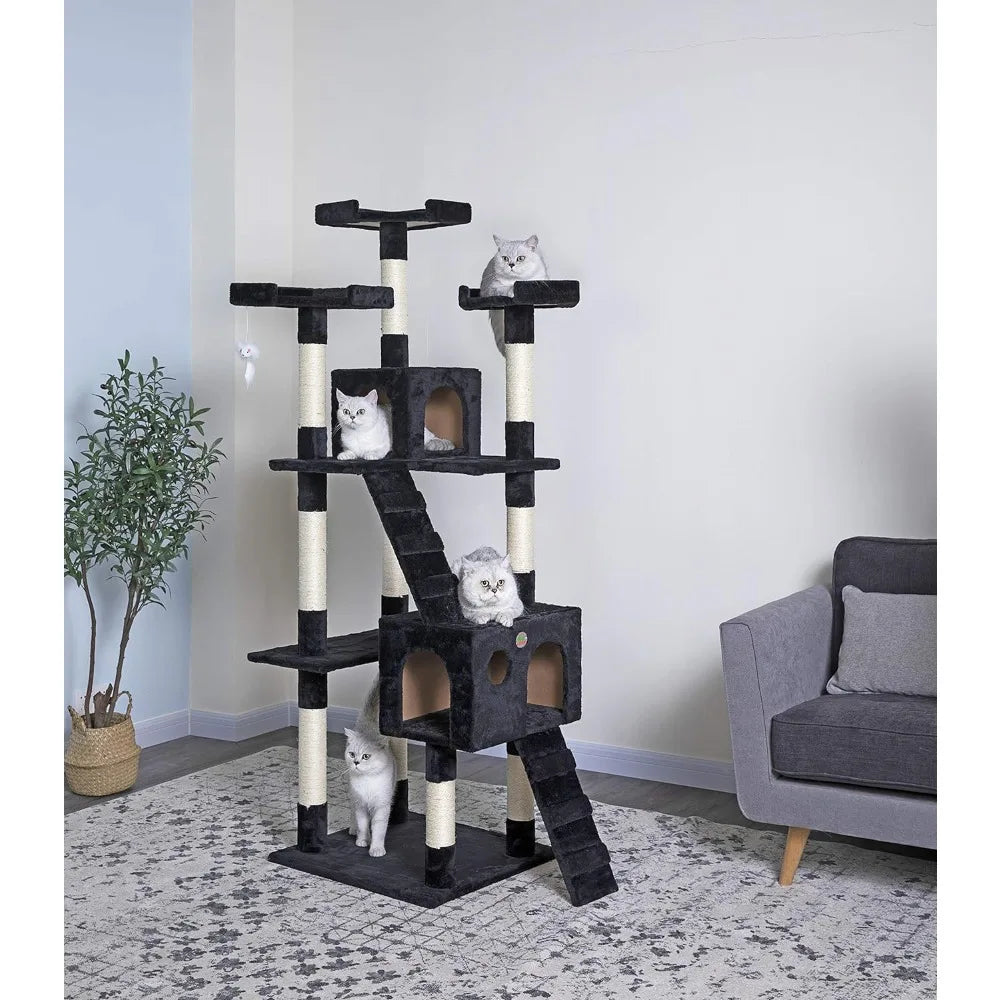 72" Tall Extra Large Cat Tree Tower Condo Cat House
for Large Indoor Cats Play Scratch Hide Climb Activity Furniture with Toy