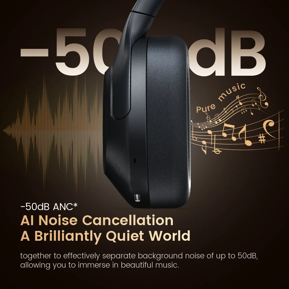 H Zero pro -50dB ANC Headphones Hi-Res AUDIO Wireless Bluetooth 5.4 5 Microphone Headset 3.5mm PC Gamer Earphones