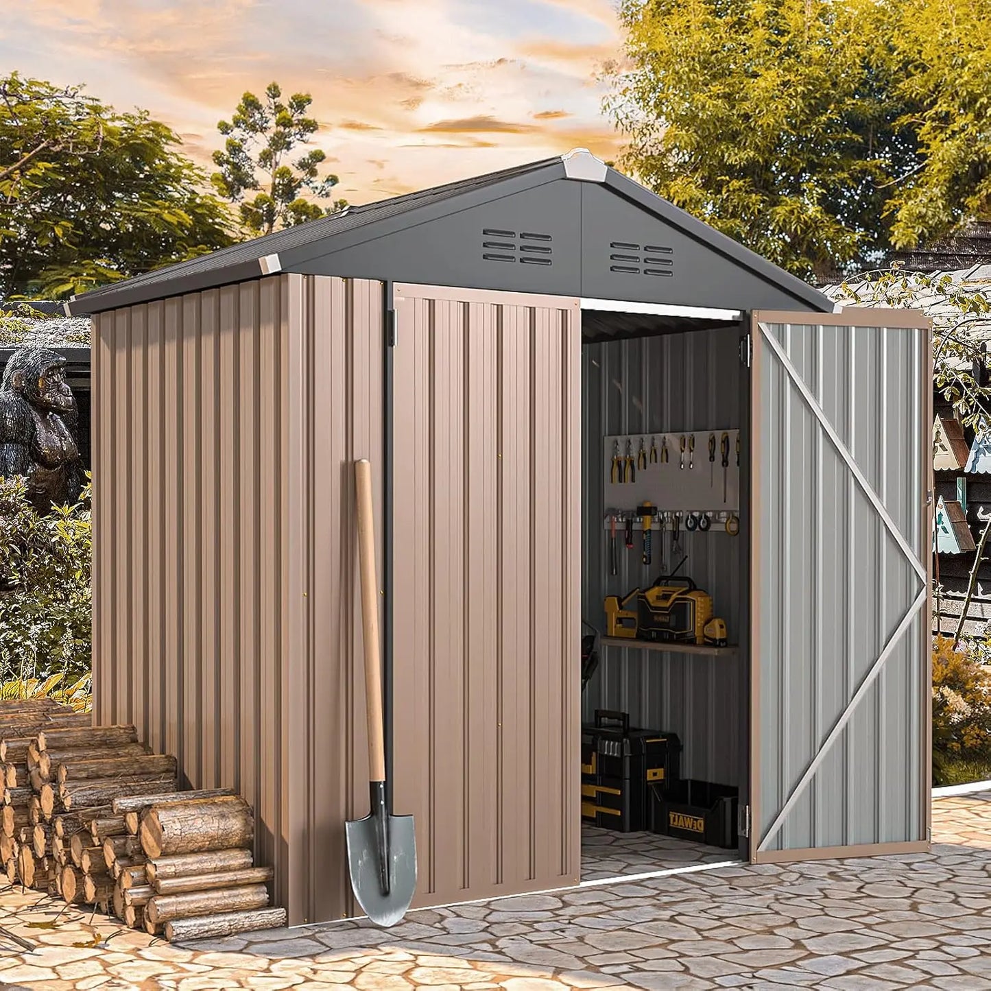 6' X 4' Storage Shed, Dark Grey Metal Shed,
Utility and Tool Garden Shed with Lockable Doors