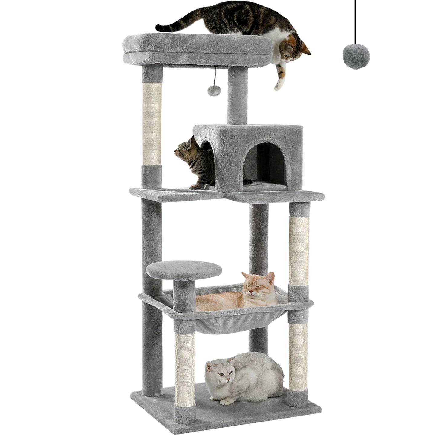 Cat Tree for Indoor Cats 5-Level Cat Tower for Large Cats
with Large Hammock Sisal Covered Scratching Posts Cozy Condo Top Perch