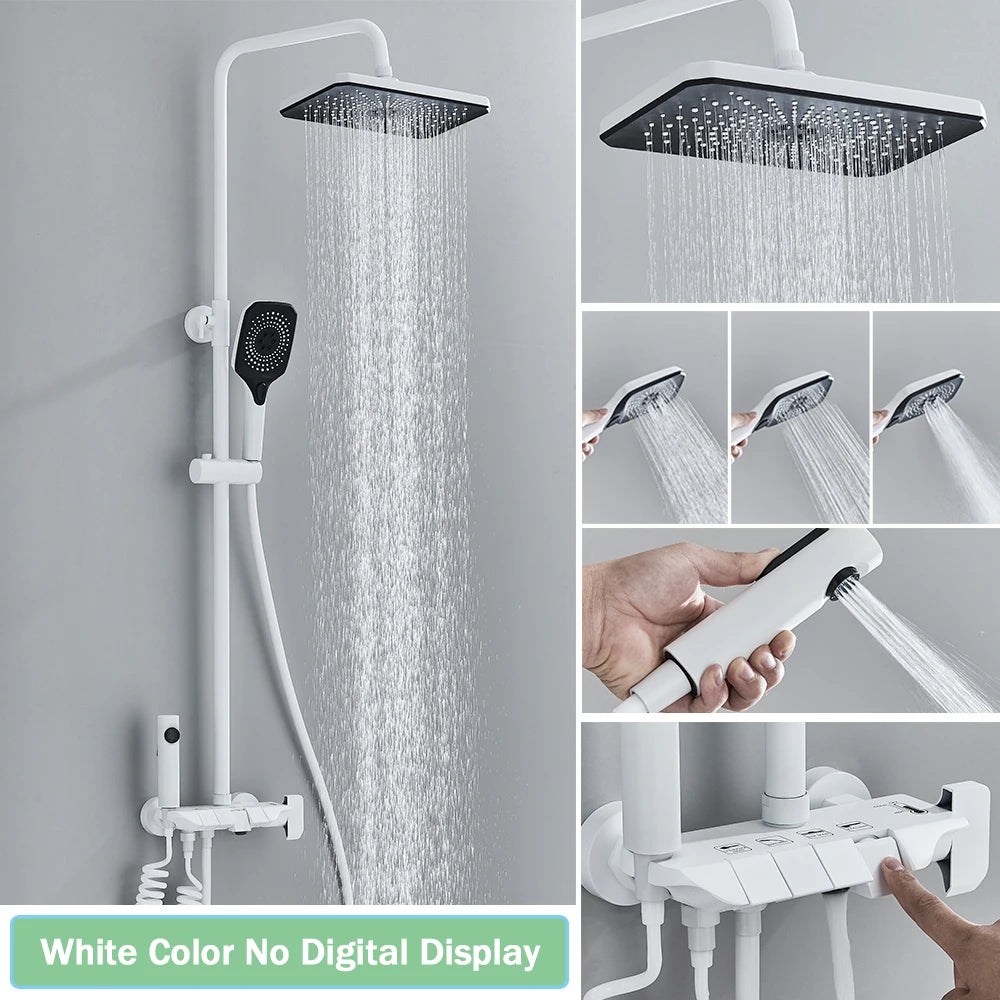 Black Smart Digital Display Shower Faucet Set Piano Style
Rainfall Bathroom System Grey Digital Mixer Tap Bidet Shower