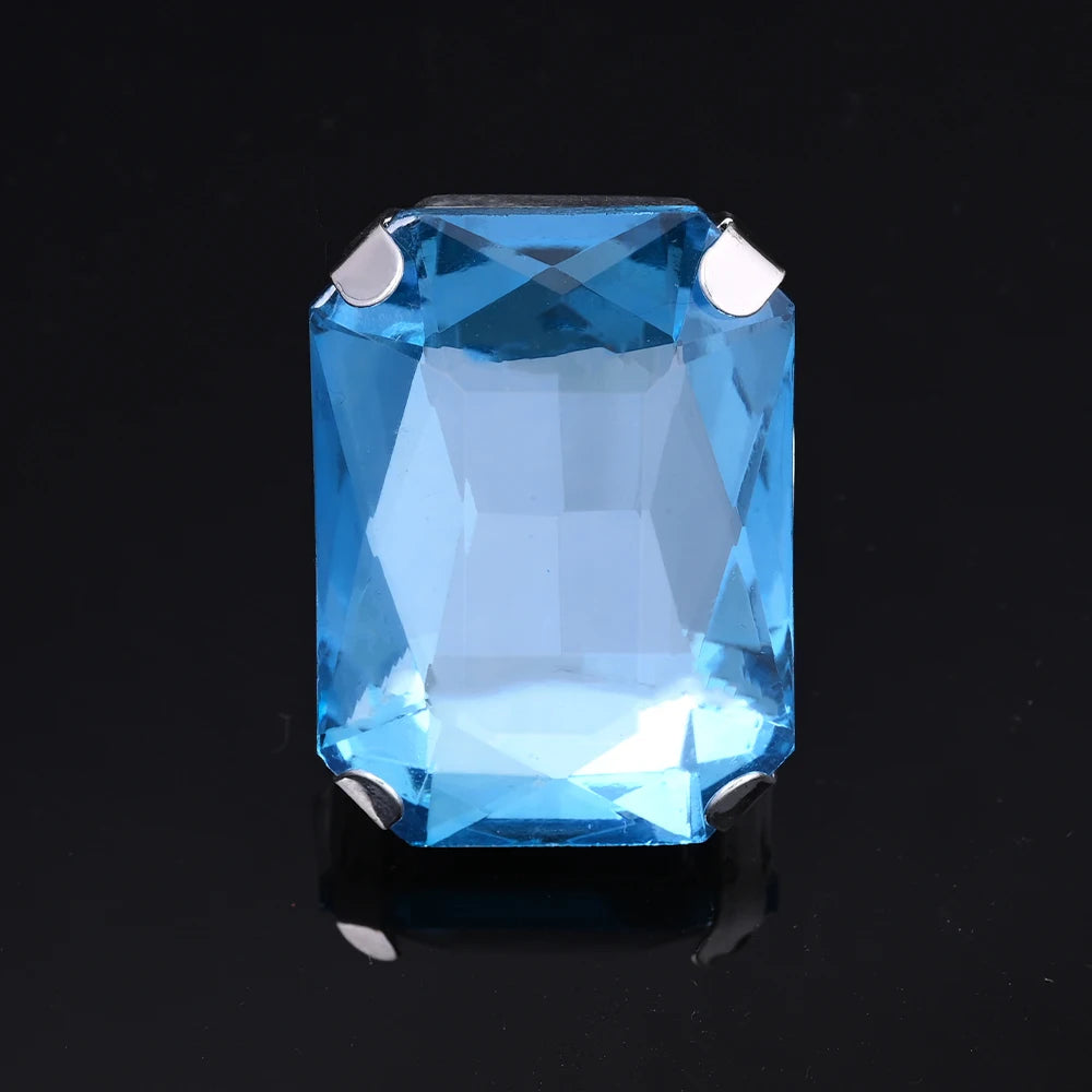 Large Square Ring Blue Square Ring Rhinestone Adjustable Ring