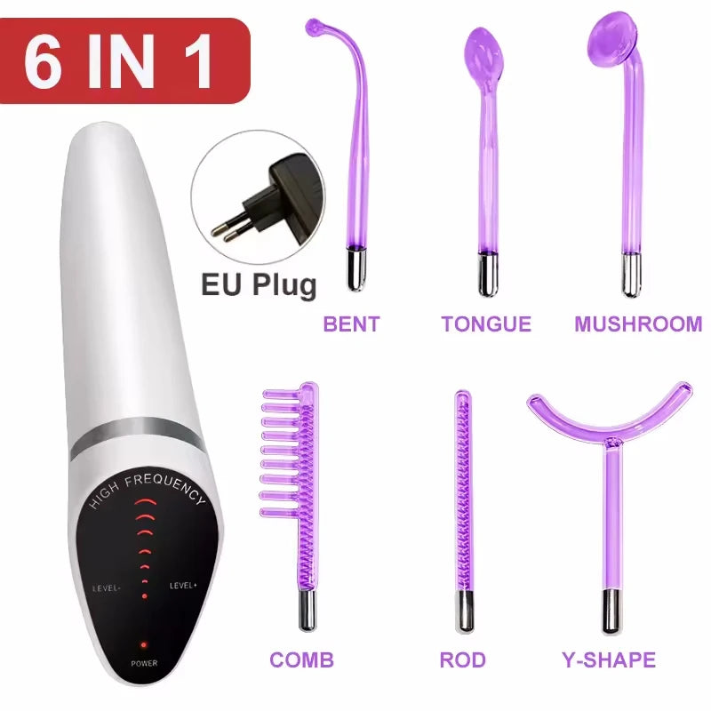 6 IN 1 High Frequency Electrode Wand w/Neon Electrotherapy
Glass Tube Spot Acne Remover Skin Care Face Hair Salon Beauty Device