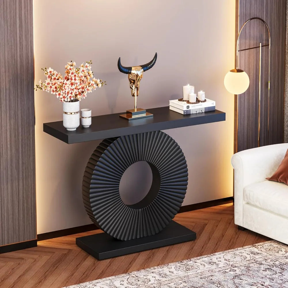 Modern Console Table with Geometric Base
40 inch Wood Entryway Sofa Table Narrow Long, Contemporary Accent Table