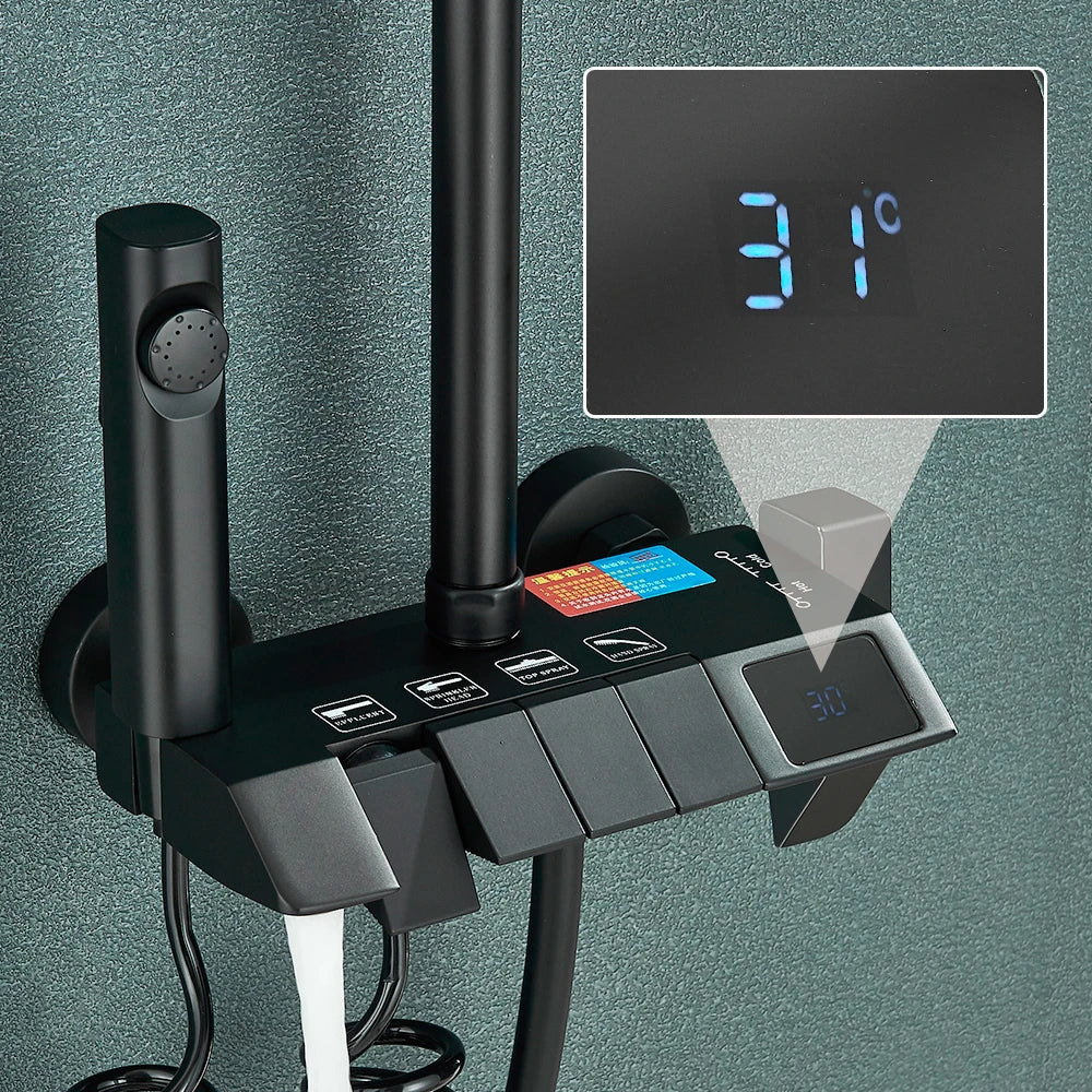 Black Smart Digital Display Shower Faucet Set Piano Style
Rainfall Bathroom System Grey Digital Mixer Tap Bidet Shower