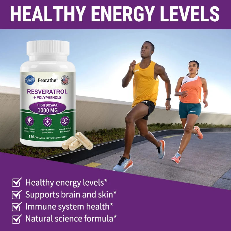 Resveratrol + Polyphenol Antioxidant Supplement 1000mg
- Balances Body Energy, Supports Skin, Cell, Brain, Immune Health