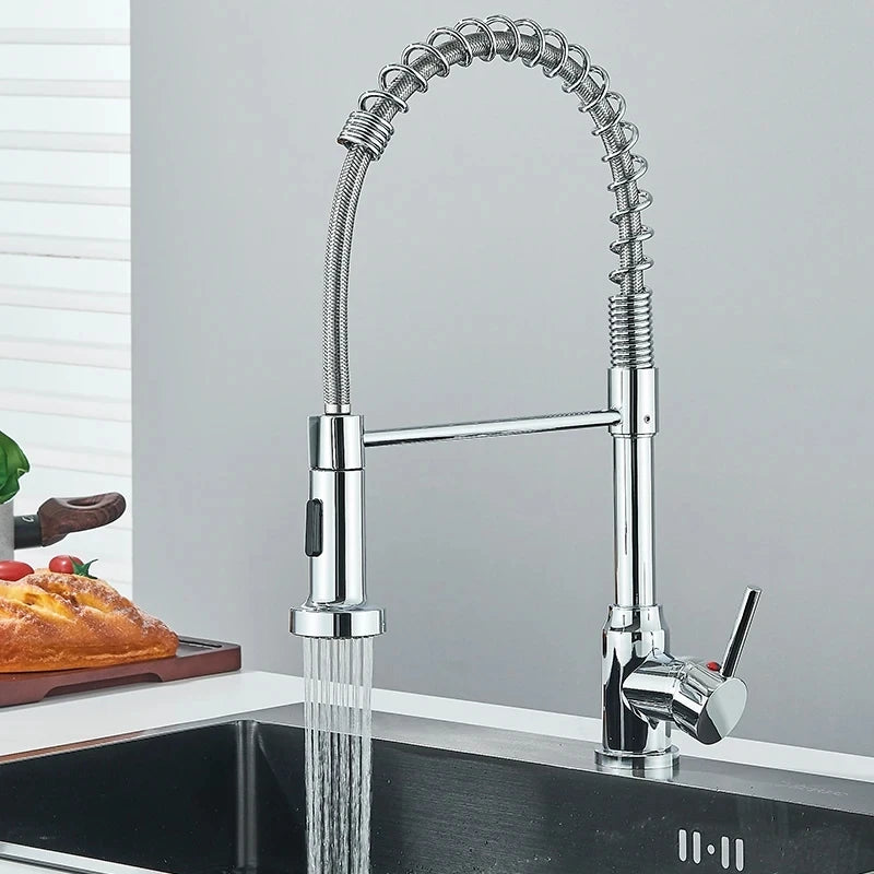 Chrome Spring Pull Down Kitchen Faucets
Stream Spray Head Hot Cold Water Tap Stainless Steel