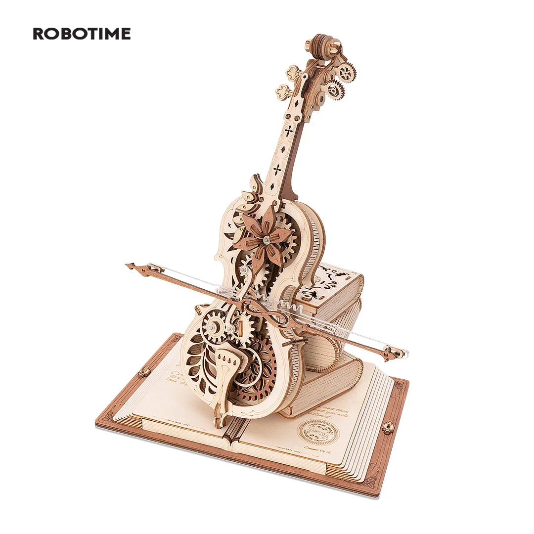 3D Wooden Puzzle Magic Cello Mechanical Music Box Moveable STEM\
