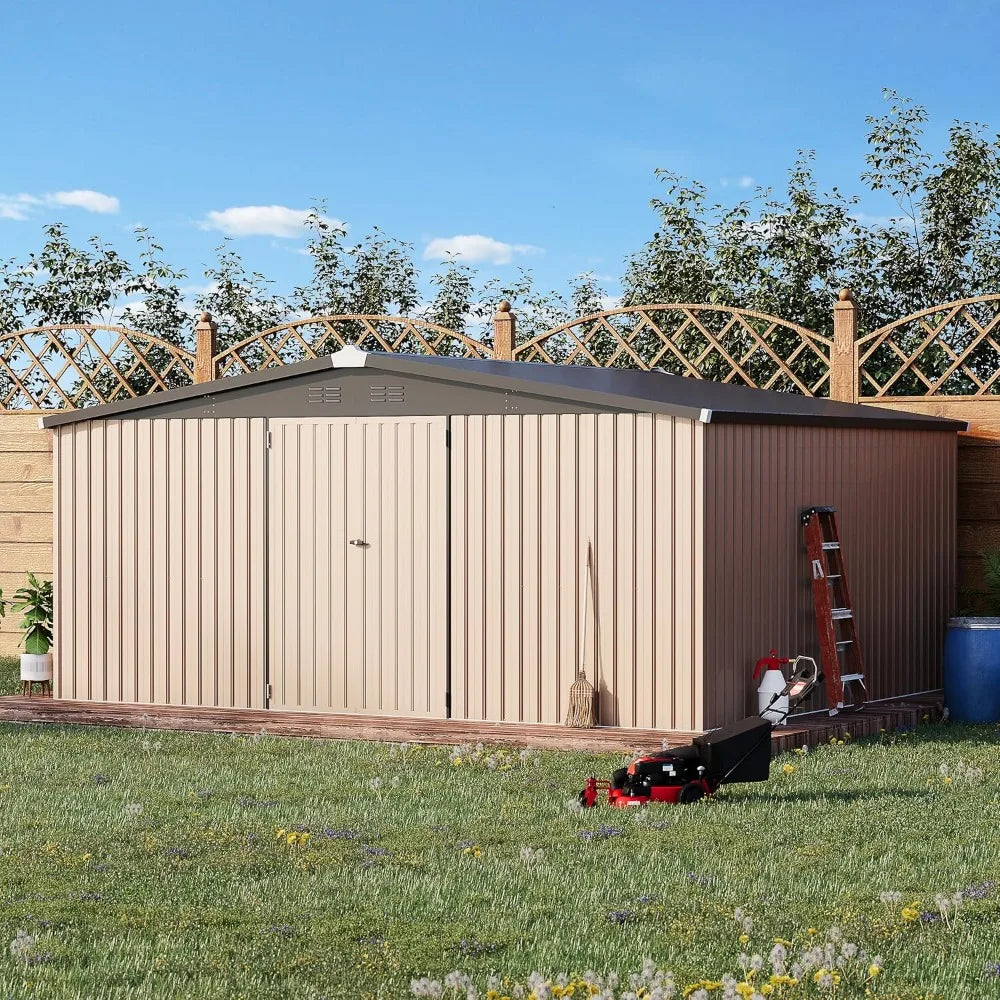 14 'x 12' Shed Outdoor Metal Storage, Large Steel Courtyard Shed,
Garden, Backyard, Terrace, Outdoor Tool Storage, Gray