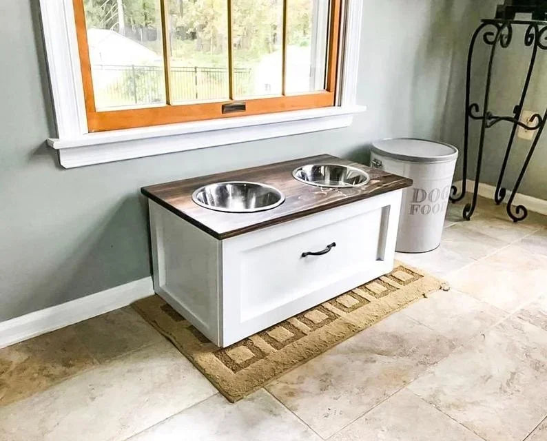 2 Bowl Dog Feeding Station With Drawer -
Raised Dog Bowl Pet Bowls & Feeders Automatic Feeders