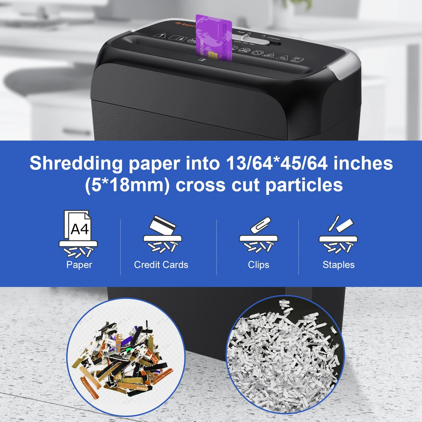 Cross Cut Paper Shredder Home Office Use
Handle for Document,Mail,Staple,Clip-3.4 Gal Wastebasket