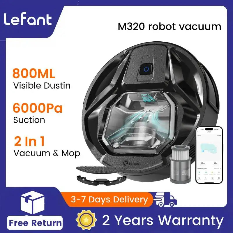 Robot Vacuum Cleaner, 210 Minutes, Visible Dustbin, Ideal for Pet Hair
