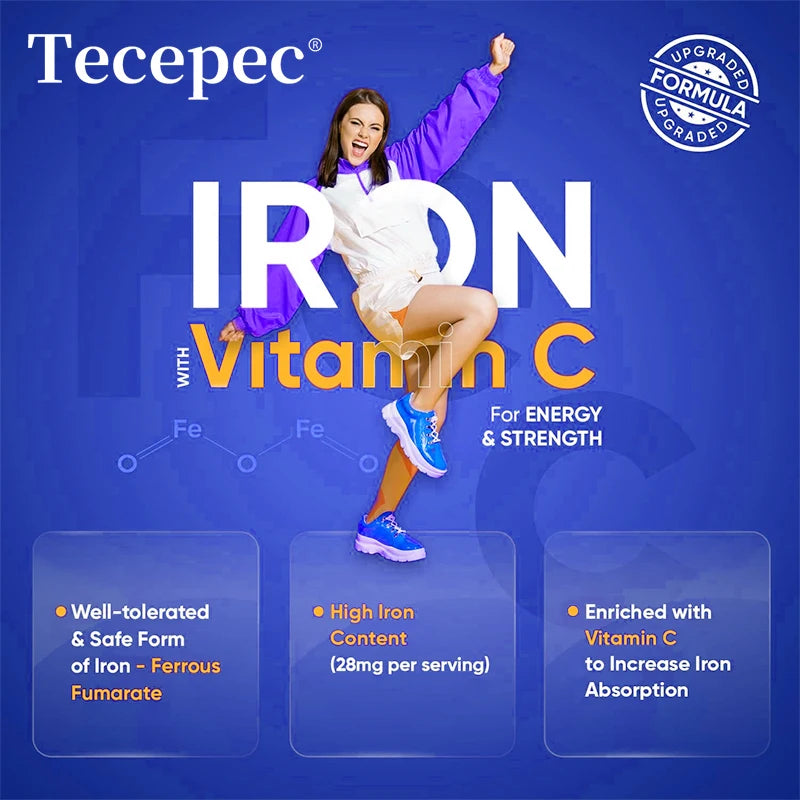 Vegetarian Vitamin C + Iron Gummies, Iron Supplement for Red Blood Cell Energy Levels, , Circulation Support