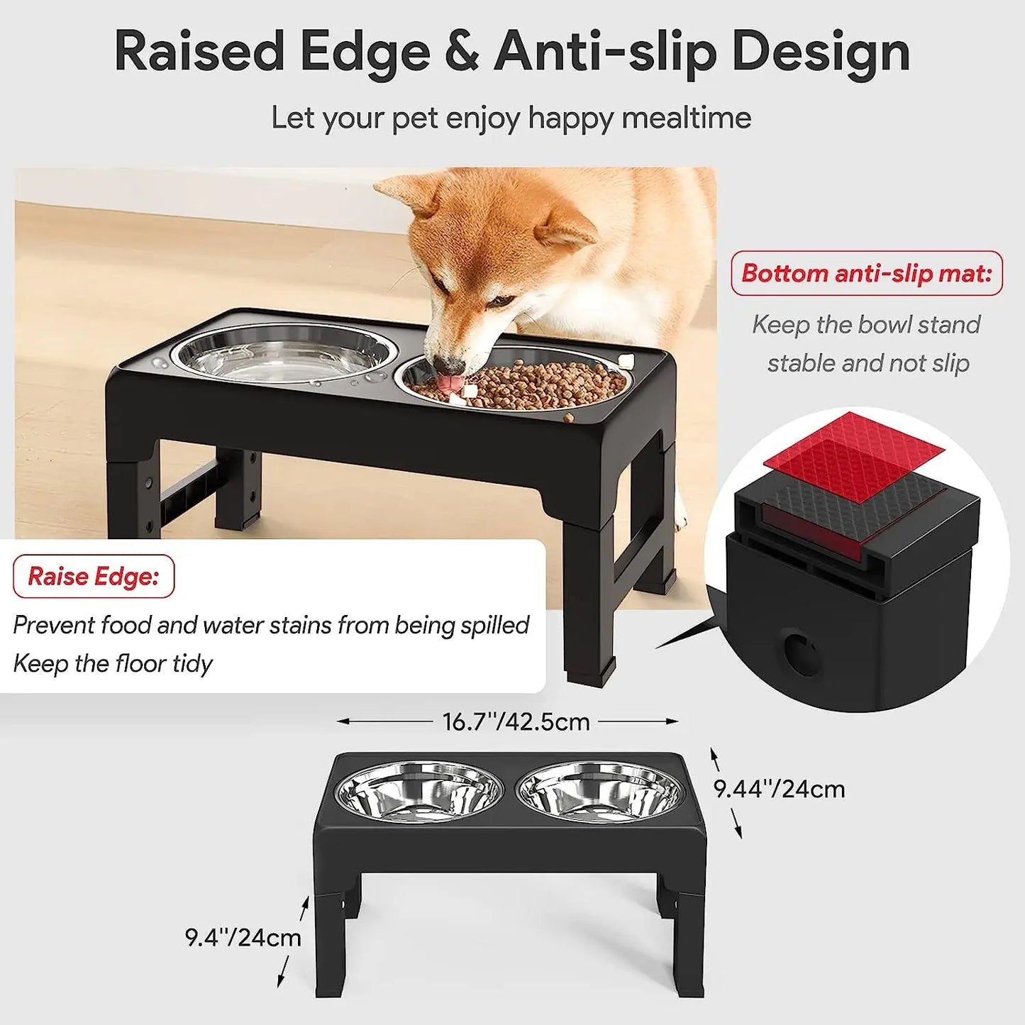 Multi Heights Folding Feeder, Raised Dog & Cat Bowls -
Adjustable Heights & Stainless Steel - Perfect for Small & Large Pets!