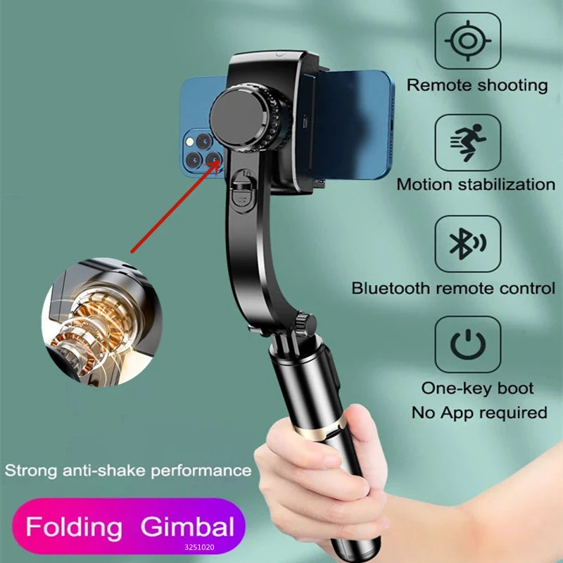 2024 New Gimbal Stabilizer Selfie Stick Wireless Foldable Tripod
Bluetooth Shutter Monopod for IOS Android