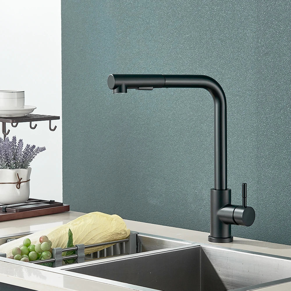 Black Flexible Pull Out Kitchen Faucet Stainless Steel
2 Modes Nozzle Faucets 360 Degree Rotating Hot Cold Water Sink Mixer Tap