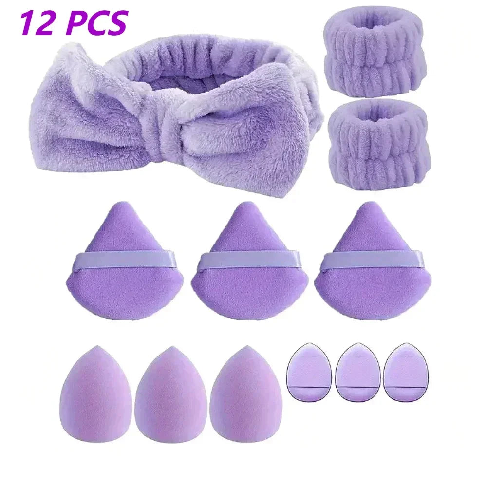 12Pcs Makeup Sponge Egg Foundation Sponges
Cosmetic Powder Puff Spa Headband Wristband Make Up Tools Accessories