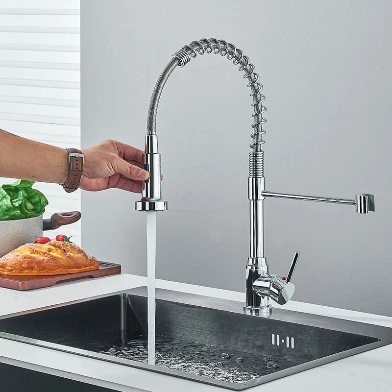 Chrome Spring Pull Down Kitchen Faucets
Stream Spray Head Hot Cold Water Tap Stainless Steel