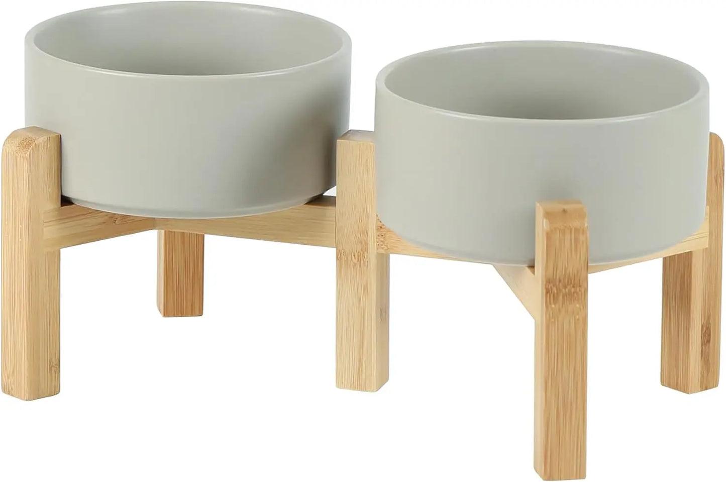 Ceramic Adjustable Raised Double Bowls Set with Stand, 2 Heights Elevated, Food & Water Bowls for Small Breed Dogs